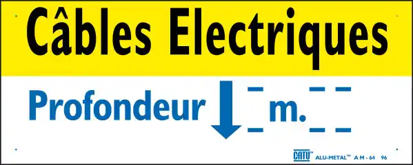 Plaque alumétal de signalisation "cables électriques profondeur" 200 x 80 mm. Haute Qualité